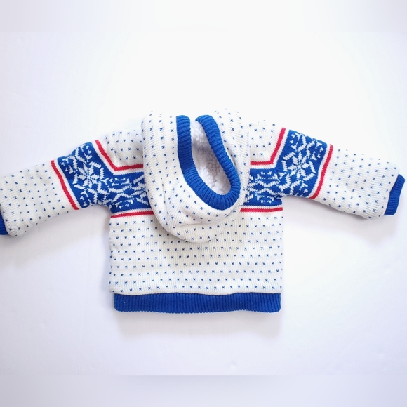 A Tiny Tots Red White Blue Sherpa Acrylic Cardigan Sweater Vintage 24 months - Picture 9 of 13